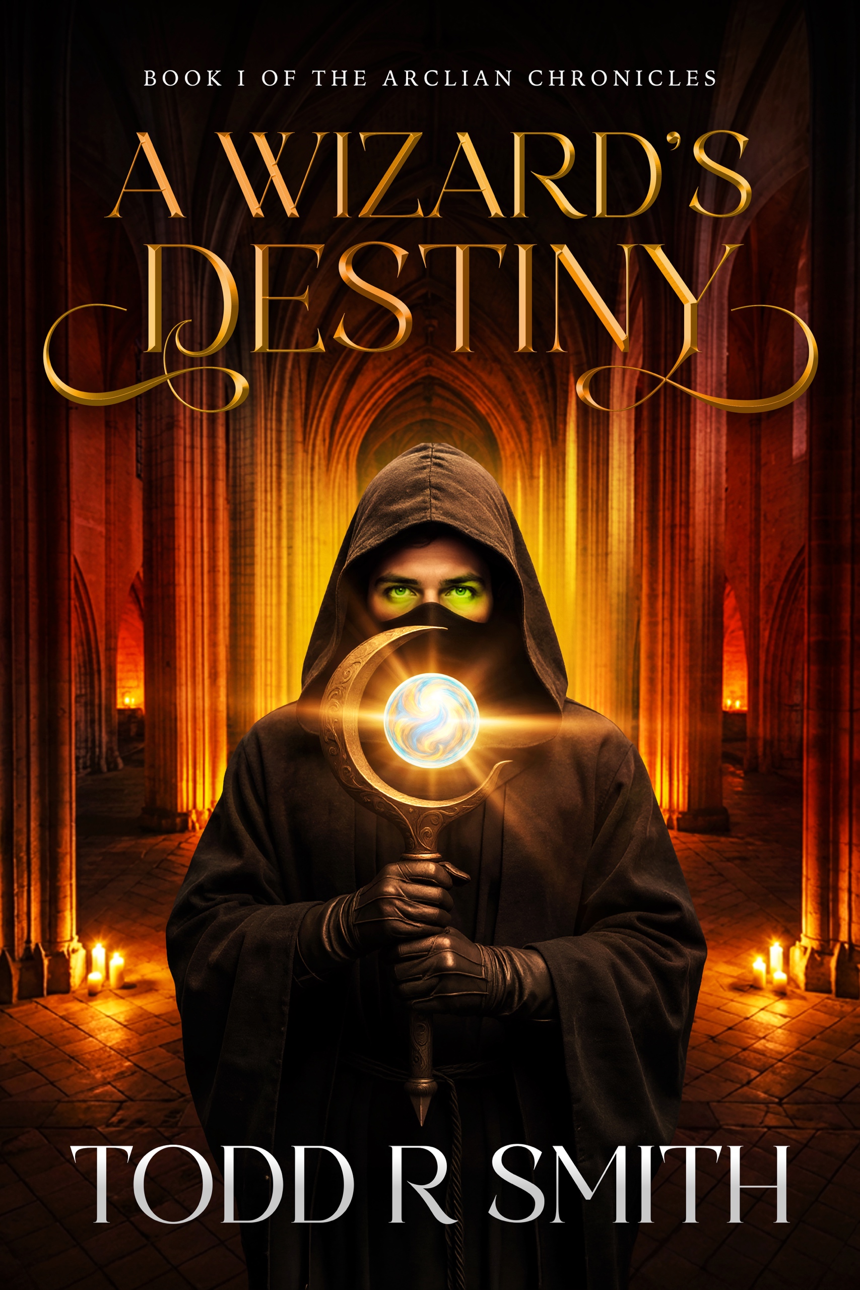 A Wizard’s Destiny by Todd R Smith: a hooded figure holding a glowing scepter